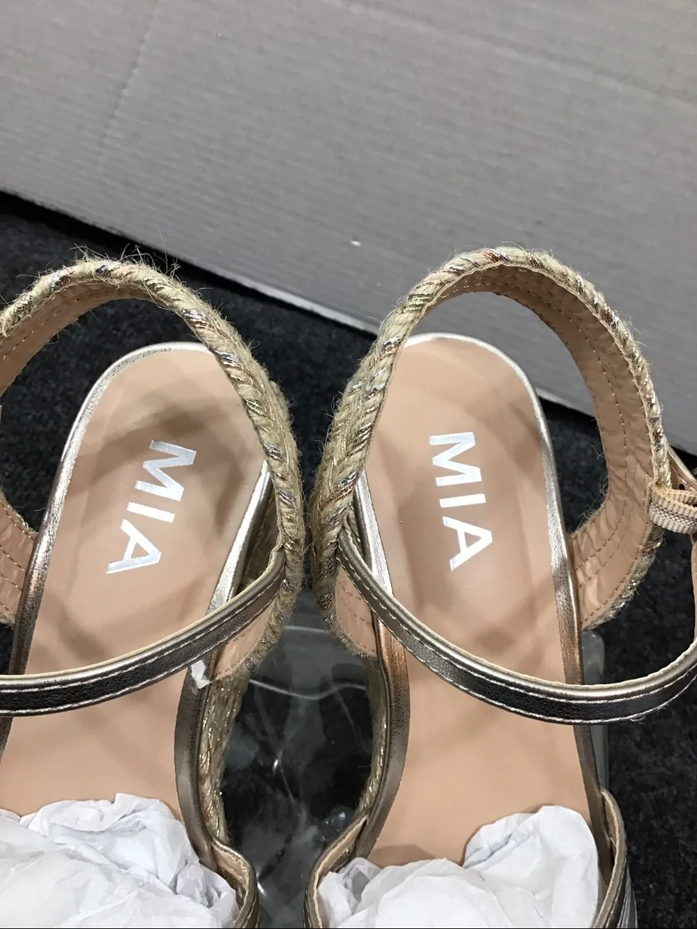 Mia Tara Metallic Wedge Sandals with Espadrille Platform 6M